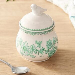 The Pioneer Woman White Ceramic Jar with Green Floral and Bird Lid